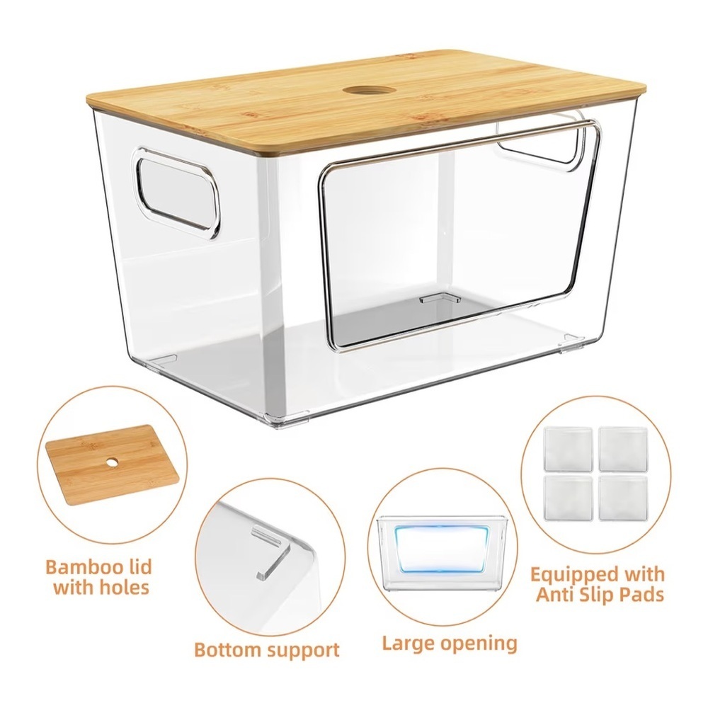 Clear Storage Bins with Bamboo Lids - 2 Pack - Picture 4 of 6